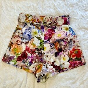 Zimmermann Floral High Waisted Shorts with Belt (US 2)